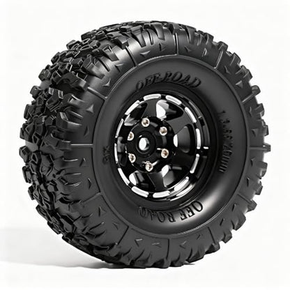 1.3” Aluminum Beadlock Wheels & Mud Terrain Tires Set for 1/18 1/24, -6.0mm Offset RC Crawler Car Fits TRX4M, Axial SCX24 AX24, Redcat Ascent-18, FCX24, 66 x 26mm, Pre-Assembled 4 pcs Black - color: Black
