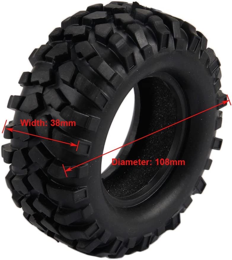 108mm RC Off Road Climbing Car Tires,WONFAST 4PCS RC Crawler Rubber Tires 1.9 inch Wheels Tyres Set for 1:10 RC Rock Crawler Car for Axial SCX10 D90 TF2 MST Tamiya TRX-4 Parts - color: 108mm