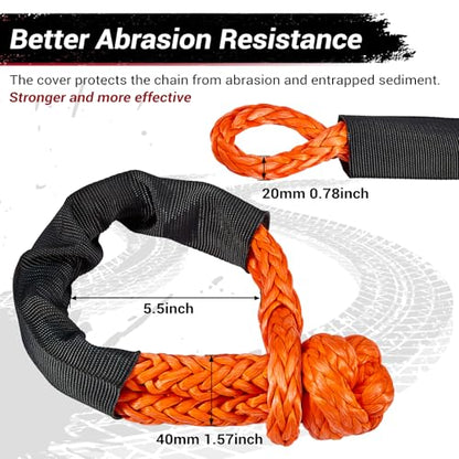 Soft Shackle & Recovery Ring Set 2pcs 1/2"x22" Synthetic Winch Rope 56,000lbs Breaking Strength, 1pcs Snatch Ring for ATV UTV SUV Truck Offroad Vehicle Orange - size: Orange Shackles+ Red Ring