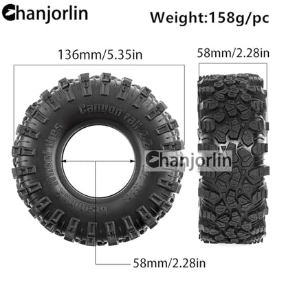 2.2 RC Crawler Tires OD 5.35'' 1:10 Soft Rubber All Terrain Tyres for 1/10 1/8 Rock Mud Crawler Car Traxxas TRX4 Axial SCX10 II RC4WD D90 TF2 Tamiya CC01 Gen8 2.2 inch Beadlock Wheels Rims