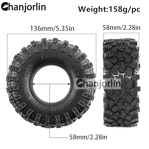 2.2 RC Crawler Tires OD 5.35'' 1:10 Soft Rubber All Terrain Tyres for 1/10 1/8 Rock Mud Crawler Car Traxxas TRX4 Axial SCX10 II RC4WD D90 TF2 Tamiya CC01 Gen8 2.2 inch Beadlock Wheels Rims