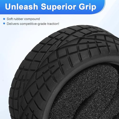 uxcell 2Pcs Soft Rubber RC On-Road Car Tyres D8-Type Sponge Inside for RC 1/10 HSP Tires Scale Touring On-Road Racing DIY Model Car- 62mm(2.44") OD x 26mm(1") Width, Black
