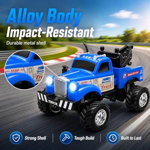 MOONTOY 1:64 Scale Mini Alloy Truck RC Car with LED Lights, 2.4Ghz Remote and App Control Toy Car, 3-Speed Adjustment Pocket Toy Car for Kids 4-8 Years and Adults (Red) - color: Red