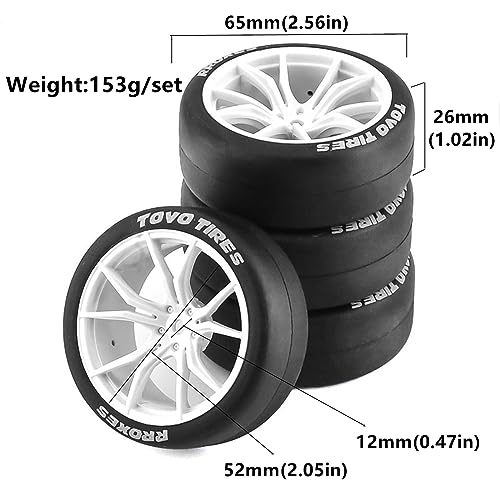 1/10 RC Drift Tires and Street Wheels 12mm Hex Rubber Rally Racing Tyres OD 2.56" for 1:10 On Road Touring Car Tamiya TT01 TT02 XV01 HPI KYOSHO HSP PTG2 Traxxas TA06 A959 PTG2 4PCS (Black)