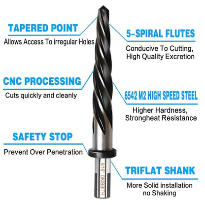9/16" Bridge Construction Reamer Drill Bit, M2 HSS Taper Chucking Reamer for Steel Alloy Metal Wood Plastic, 1/2" Non-Slip Shank, 5-Spiral Flutes Car Reamer, to Align or Enlarge Holes, 14mm - size: 9/16"