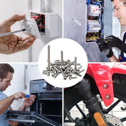 120pcs Machine Screws, #6-32#8-32 Electrical Screw Kit | 304 Stainless Steel, Phillips Pan Head Replacement Machine Screws for Outlet, Panel, Furniture, DIY Projects