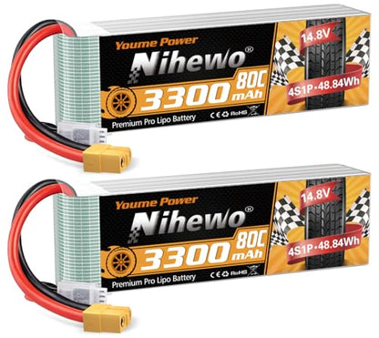 4S Lipo Battery Pack 3300mAh 14.8V Lipo Battery 80C with XT60 Connector Soft Case Compatible with RC Airplane Aircraft Quadcopter Drone 1/8 1/10 RC Car Truck Vehicle Boat Models(2Packs)