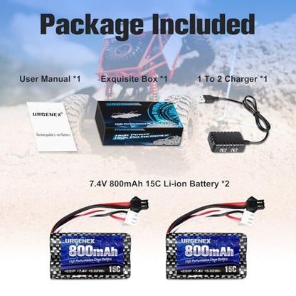 Airsoft Battery 7.4V 800mAh with SM-2P Plug 2S RC Li-ion Battery Compatible with Anstoy Gel Blaster Gun WPL MN BEZGAR RC Car Boats and Most 1/16, 1/18, 1/24 RC Trucks