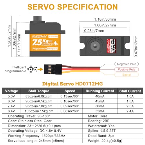HobbyPark Waterproof for TRX4MT TRX4M Servo with Servo Mount Bracket & Horn Arm Steering 7.5kg High Torque Metal Gears Digital Servo 1/18 Crawler Upgrades Parts Replacement of 2065