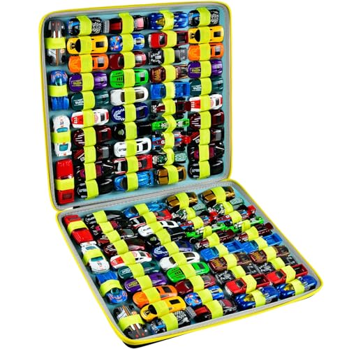 PAIYULE Toys Case for Hot Wheels Cars, Matchbox Trucks & Cars Organizer | Holds 88 Mini Vehicles, Display & Storage Organizer, Carry Handle, Case Only, For Kids Collectors & Playrooms, Black-Yellow
