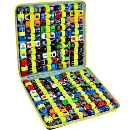 PAIYULE Toys Case for Hot Wheels Cars, Matchbox Trucks & Cars Organizer | Holds 88 Mini Vehicles, Display & Storage Organizer, Carry Handle, Case Only, For Kids Collectors & Playrooms, Black-Yellow