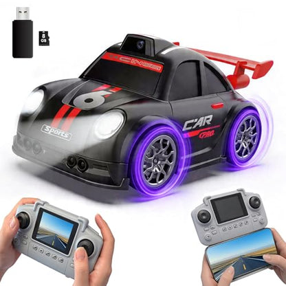 Mini RC Car with Camera, 2.4" Screen FPV Remote Control Car with 8G Card, Rechargeable 360° Drift Kids Small RC Racing Car Dual Control via Remote & App Controlled Vehicles, Follow/Escape/Demo Modes