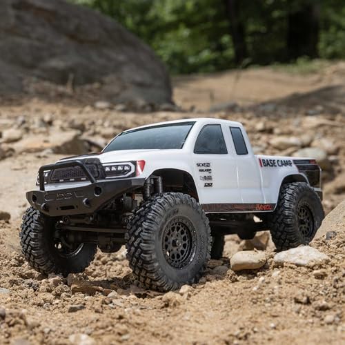 Axial RC Truck 1/24 SCX24 Base Camp 4x4 Rock Crawler Brushed RTR(Everything Needed to Run is Included) - White, AXI-1219T1 - color: White
