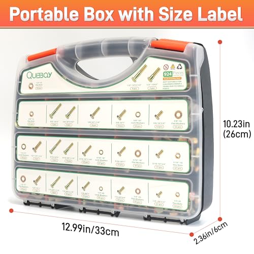 Quibbay 924Pcs Grade 8 Bolts and Nuts Assortment Kit, 1/4-20, 5/16-18, 3/8-16, 1/2-13 Heavy Duty Hex SAE Assorted Bolts Nuts and Washers Kit, Carbon Steel Machine Hardware Screw Sets with Case - style: 924PCS 1/4-20 5/16-18 3/8-16 1/2-13