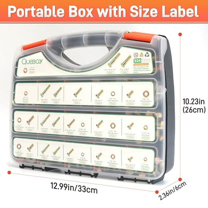 Quibbay 924Pcs Grade 8 Bolts and Nuts Assortment Kit, 1/4-20, 5/16-18, 3/8-16, 1/2-13 Heavy Duty Hex SAE Assorted Bolts Nuts and Washers Kit, Carbon Steel Machine Hardware Screw Sets with Case - style: 924PCS 1/4-20 5/16-18 3/8-16 1/2-13