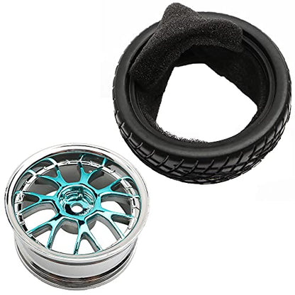 4PCS 12mm Hex Hub RC Cars Wheels and Tires,62mm On Road Touring Rubber Racing Rally Tires Set for 1:10 1:16 1:18 XV01 TT01 TT02B HSP 94122 94123 94103 3850 3851 FW06 16889 RC Cars(Silver Blue)