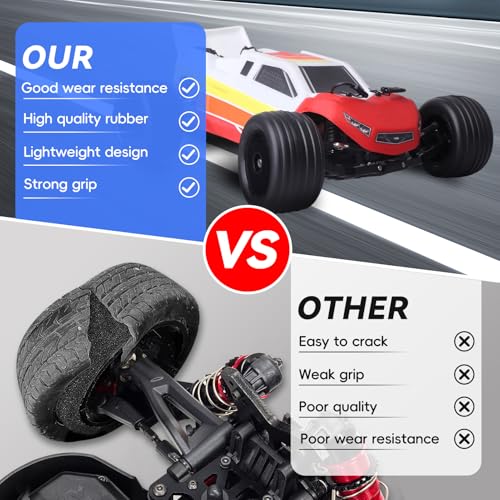 1/18 Off-Road Wheels and Tires 8mm Hex Preglued High Traction for Losi Mini-T 2.0 Brushless Stadium Truck (Black Wheels) - color: Black