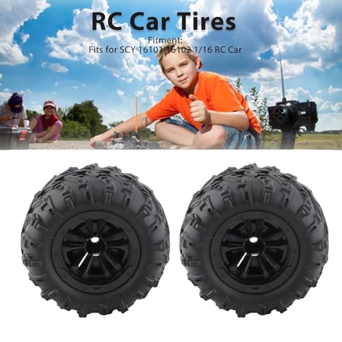 RC Tires, 2Pcs 1/6 Scale 12mm Hex RC Wheels and Tires RC Rubber Wheel Tire Tyre, High Resilience RC Drift Car Tires and Wheel Rims RC Car Accessory for SCY 16101 16102 1/16 RC Car