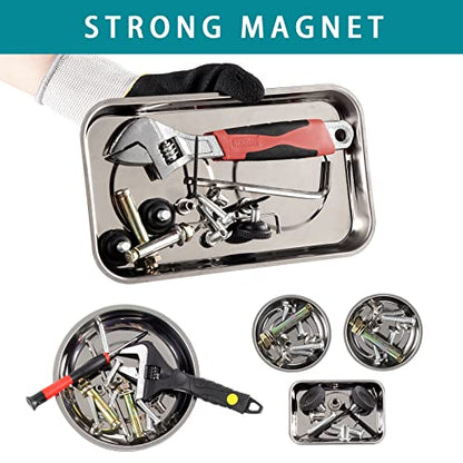 5 Pieces Magnetic Trays Set Stainless Steel Magnet Tool Tray Parts Holder for Screws, Sockets, Bolts, Pins, Mechanic's and Automotive - size: 5 Pieces Set