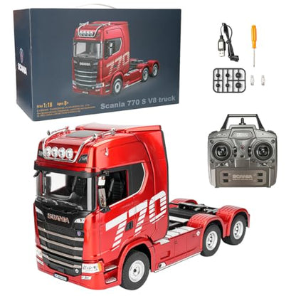 1/18 Scale 770S Heavy Duty RC Semi Truck, RC Tractor Truck with Rear Wheel Drive, Collectible Model with High Speed Performance - color: Red Truck