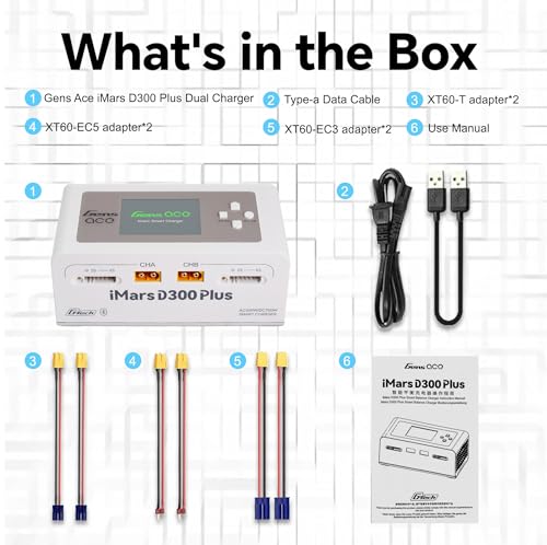 IMARS D300 Plus Gens Ace Dual Lipo Charger G-Tech AC 300W DC 700W 16A Lipo Balance Charger for 1s~6s Lipo Batteries,Life/NiCd/MH/LiHV,Plug&Play