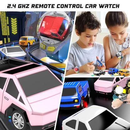 YUZ Mini Remote Control Car Watch Toy with LED Lights, 2.4G RC Cars Toy Car Watch USB Charging Hand Controlled Watch RC Car for Kids Boys Girls for Birthday Christmas Holiday Party Gifts, Pink - color: Pink