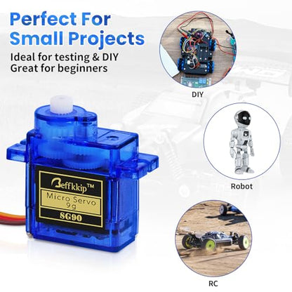 SG90 9g Micro Servo Motors, 3-Pack | 4.8-6V micro servos with 180° travel for RC planes, cars, boats, robots and lightweight motion-control projects.