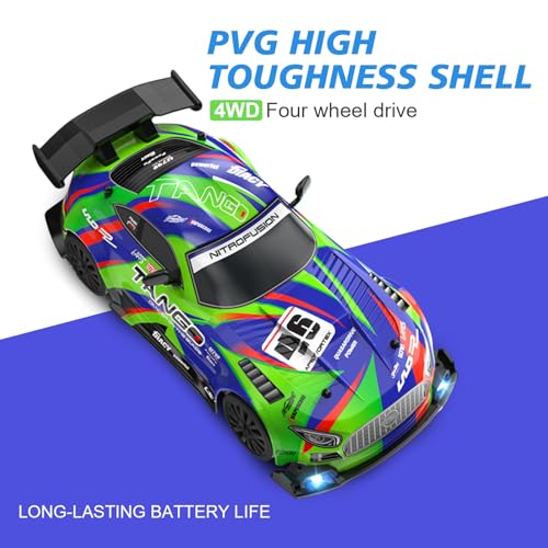 RC Car for Kids, 1:24 4WD High Speed Remote Control Drift Car | 2.4GHz RC drift car with LED lights, 2 Batteries & Drift Tires, dual-mode tires, Birthday gift for boys aged 4-12, Green - color: 1-green