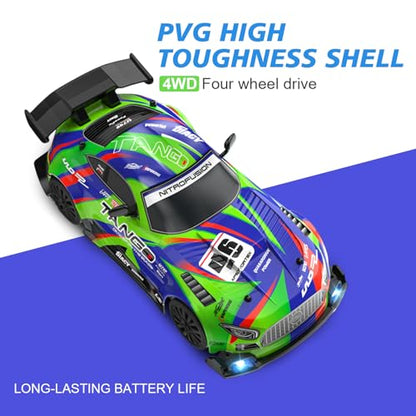 RC Car for Kids, 1:24 4WD High Speed Remote Control Drift Car | 2.4GHz RC drift car with LED lights, 2 Batteries & Drift Tires, dual-mode tires, Birthday gift for boys aged 4-12, Green - color: 1-green
