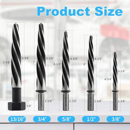 Rocaris 5 Pcs M2 HSS Taper Chucking Reamer Drill Bit Set | 3/8", 1/2", 5/8", 3/4", 13/16", For Steel, For Alloy, For Aluminum, For Wood & Plastic - size: 3/8 in, 1/2 in, 5/8 in, 3/4 in, 13/16 in