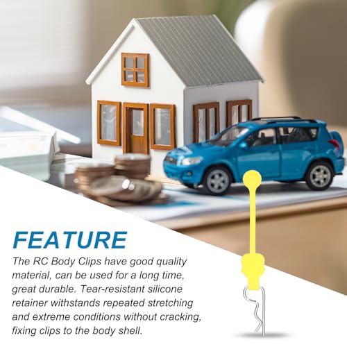 MECCANIXITY 4 Pcs RC Body Clip Retainers, 1.2mm Rod RC Clips Shell Fixed Buckle Lock Springy R Pins Shell Replacement Parts for All 1/8 1/10 Scale Model Car Crawler Truck(Yellow/Silver) - color: Yellow Tab Silver Clip