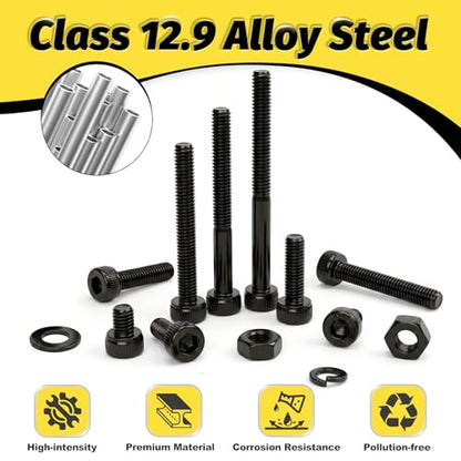 Kadrick M3 Screws Kit 2700PCS (900 Screws), Full Kit with Nuts, Washers & Hex Wrench, Optimized Size Distribution, Class 12.9, Black Zinc Plated M3 Bolts for 3D Printing, DIY, RC & Robotics - size: M3 2700Pcs New