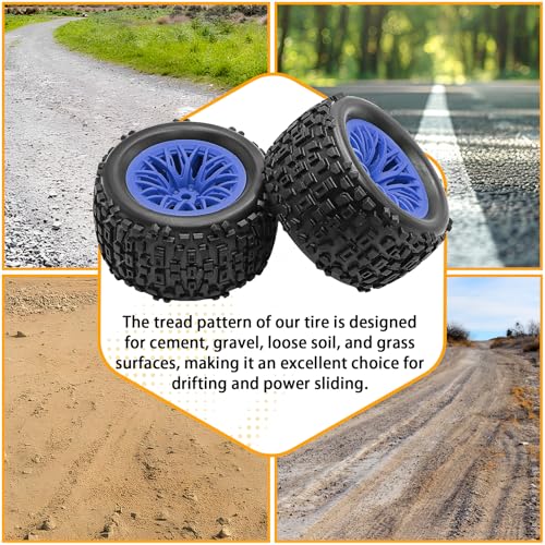 Pre-Glued 1/16 & 1/18 RC Monster Truck Tires, Soft Rubber Tire and Nylon Wheels Rims with 12mm hex Compatible with ARRMA 1/18 Granite/Typhon Grom, WLtoys A949, MJX Hyper Go H16 RC Buggy, 4PCS (Blue) - color: Blue