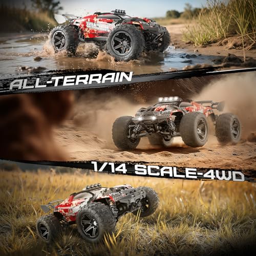 YESHIN 1:14 Scale All Terrain RC Cars - 40km/h High Speed Remote Control Car, 4X4 Waterproof Off-Road Truck with 2 Rechargeable Batteries, Realistic Racing Truck for Adult Kids
