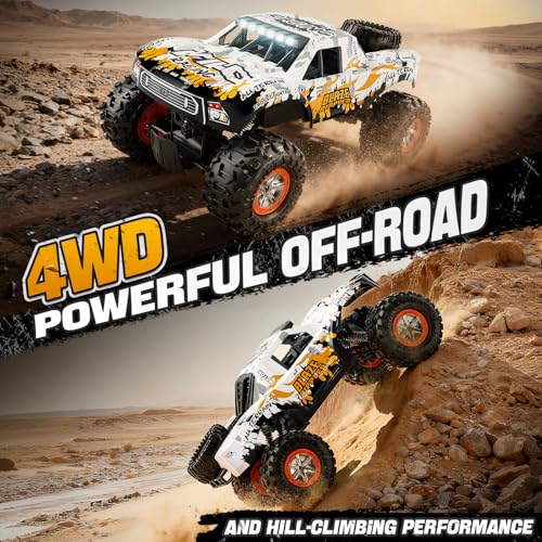 1:10 Amphibious Remote Control Car, 2.4 GHz Waterproof Monster Truck Toys RC Cars, 4WD All Terrain Off-Road Pickup RC Trucks , 2 Batteries 60Mins Play, Kids Toy Gift for Adults Kids Boys Girls