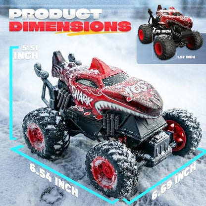 BEZGAR Monster Truck Toys - Remote Control Monster Truck with Light & Music, Dinosaur Toys for Kids, 1:20 Scale RC Truck with 360° Spins and Drifting, Remote Control Car for Boys (Red) - color: Red