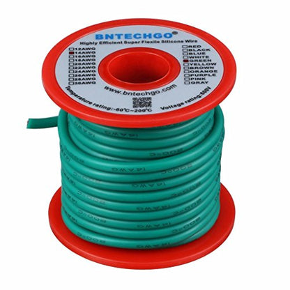 BNTECHGO 14 Gauge Silicone Wire Green 25ft Stranded Tinned Copper Wire | Flexible 14 AWG Stranded Wire Silicone Rubber Insulation For RC Models, Drone, Robot, Battery, EV Charger, 3D Printer, DIY - color: Green, size: silicone wire 25ft