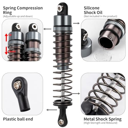 4PCS 1/10 70MM 95MM RC Oil filled Shock Absorbers Kit Front & Rear Shock Absorber Damper Assembled Set Compatible with Tamiya TT-02B DT-02 DT-03 DF-02 1/10 Buggy Car Upgrades Parts (Titanium) - color: Titanium