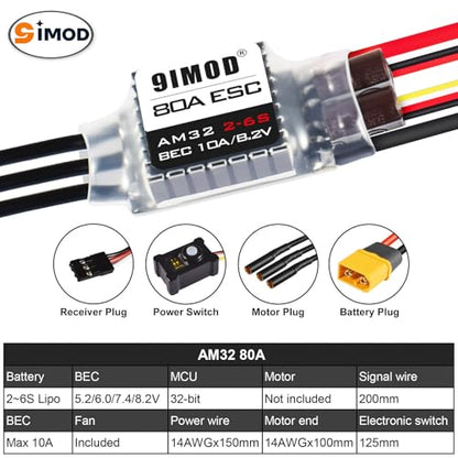 AM32 80A RC Brushless Motor ESC Combo 3542-2250 KV Outrunner Brushless Motor and ESC with USB Linker Sensorless RC ESC Motor Kit for 1/8 1/10 SCX10 TRX-4 Crawler