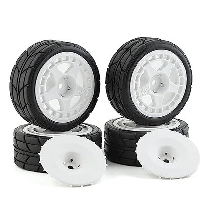 1/10 RC Racing Rally Tires 12mm Hex Wheels Rims and Rubber On Road Tyres for 1/10 RC On-Road Car HPI KYOSHO Tamiya XV01 XV02 TA06 TT01 TT02 PTG2 144001 A959 RC Rally Drift Car 4PCS (White A) - color: White a