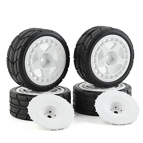 1/10 RC Racing Rally Tires 12mm Hex Wheels Rims and Rubber On Road Tyres for 1/10 RC On-Road Car HPI KYOSHO Tamiya XV01 XV02 TA06 TT01 TT02 PTG2 144001 A959 RC Rally Drift Car 4PCS (White A) - color: White a