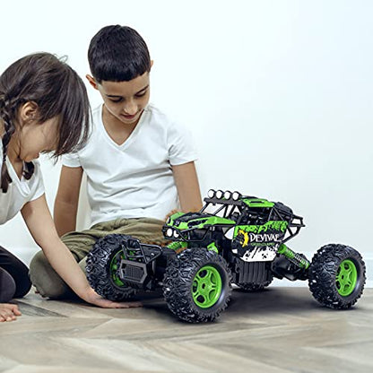 CROBOLL 1:12 Large RC Cars for Boys, 20km/h 2.4GHz Remote Control Car | Upgraded Lifting Function, Toy Gifts for Kids, 4WD All Terrain RC Truck, Green Monster Truck, 2 Batteries, 60 Min Play - color: Green