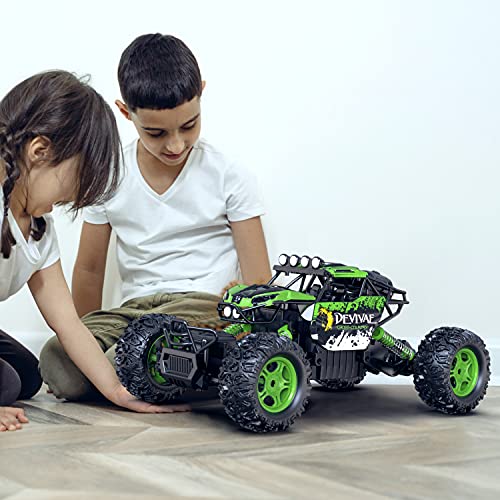 CROBOLL 1:12 Large RC Cars for Boys, 20km/h 2.4GHz Remote Control Car | Upgraded Lifting Function, Toy Gifts for Kids, 4WD All Terrain RC Truck, Green Monster Truck, 2 Batteries, 60 Min Play - color: Green