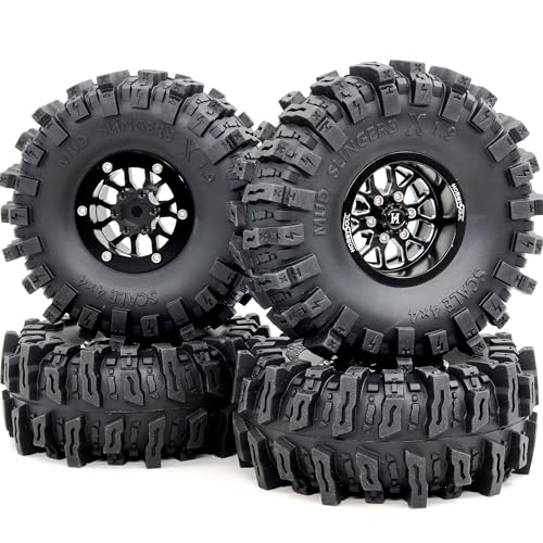 -10.5mm Negative Offset 1.9 Beadlock wheels and tires, 4.85'' Tall Mud Slingers X T8 1.9 Tires and Wheels set For 1/10 Crawler SCX10 TRX4 Upgrades,HS701549 - color: Black