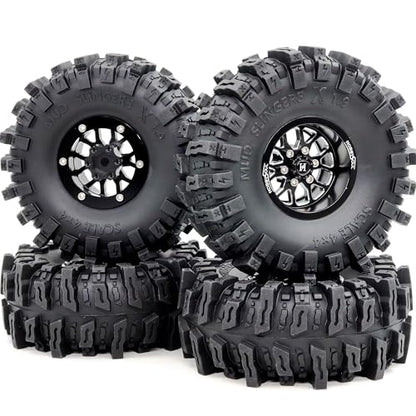 -10.5mm Negative Offset 1.9 Beadlock wheels and tires, 4.85'' Tall Mud Slingers X T8 1.9 Tires and Wheels set For 1/10 Crawler SCX10 TRX4 Upgrades,HS701549 - color: Black