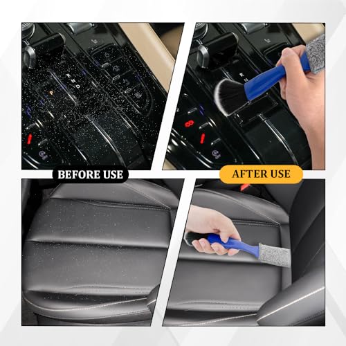 Universal 2 in 1 Duster for Car Clean, Car Detailing Brush, Double Head Soft Car Interior Detailing Brush Dust Brush, Car Double Head Clean Brush for Air Vents Dashboard Screen (Blue) - color: Blue