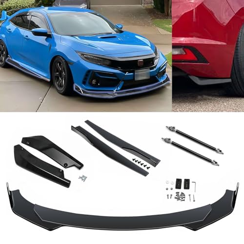 x xotic tech 9Pcs Front Bumper Lip Chin Spoiler + Side Skirt Winglets Diffuser + Rear Bumper Canard Splitter Car Body Kits + Black Adjustable 10"-13" Support Rods Universal Fit Most Vehicles - color: Black, size: Full Wide Body Kit w/10"-13" Rod