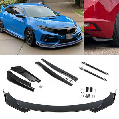 x xotic tech 9Pcs Front Bumper Lip Chin Spoiler + Side Skirt Winglets Diffuser + Rear Bumper Canard Splitter Car Body Kits + Black Adjustable 10"-13" Support Rods Universal Fit Most Vehicles - color: Black, size: Full Wide Body Kit w/10"-13" Rod