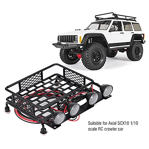RC Car Roof Rack,Small Size Roof Rack Luggage Carrier with LED Light Round for Axial SCX10 1/10 RC Car