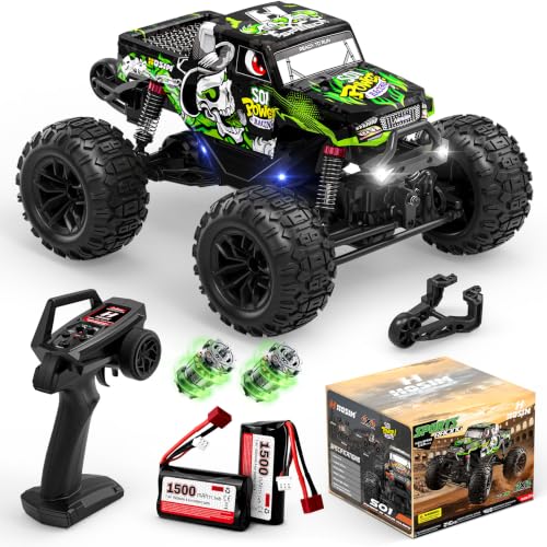 Hosim 1/18 All Terrain RC Cars, 38KPH+ 4WD Remote Control Car Monster Truck | High Speed 4WD RC Monster Truck, RC Truck with 2 Rechargeable 1500mAH Batteries, Waterproof Remote Control Truck Toy Gift - color: Green